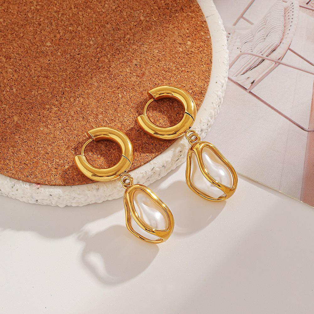 Ying Tai 18K Gold Titanium & Stainless Steel Pearl Stud Earrings for Women - Highly Polished, Non-fading European American Style