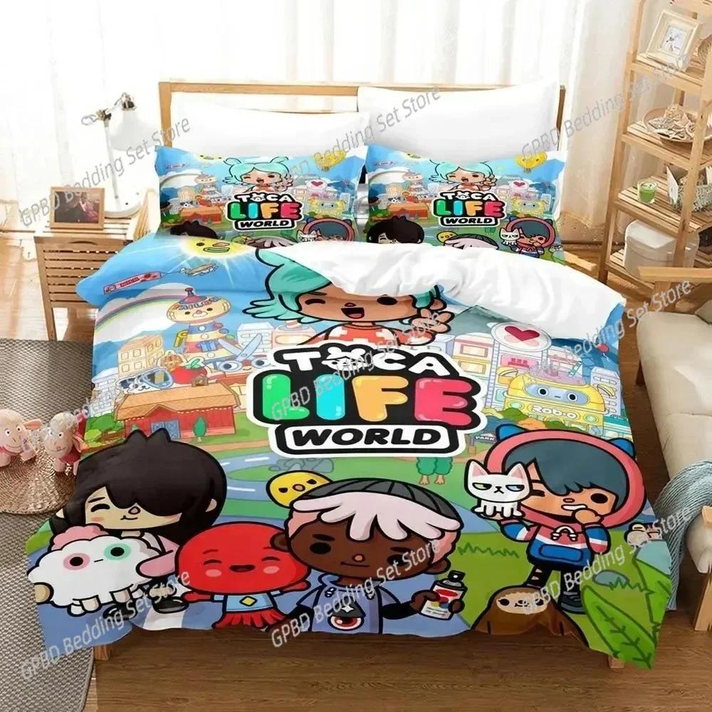 Carton Game Toca Life World Beding Set Bedrom Soft Modern Bedspreads Comefortable Children Kids Soft Duvet Cover Comfortable Quilt Cover And Pilowcase