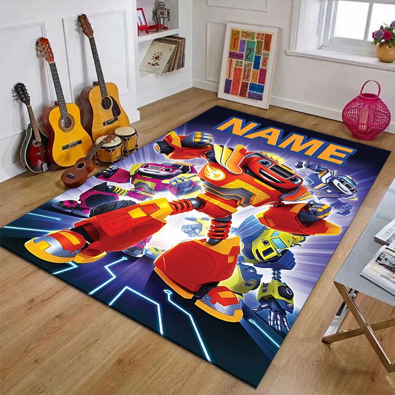 Custom Blaze and the Monster Machines Mat Personalized Name, Polyester Washable Indoor Entryway Rug, Gift for Christmas, Easter, Thanksgiving Day