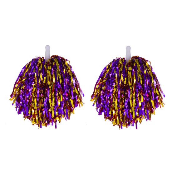 2Pcs Cheerleader Pom Poms Metallic Foil Cheerleader Pom Poms Hand Flowers with Handle for Sports Competitions Celebrations