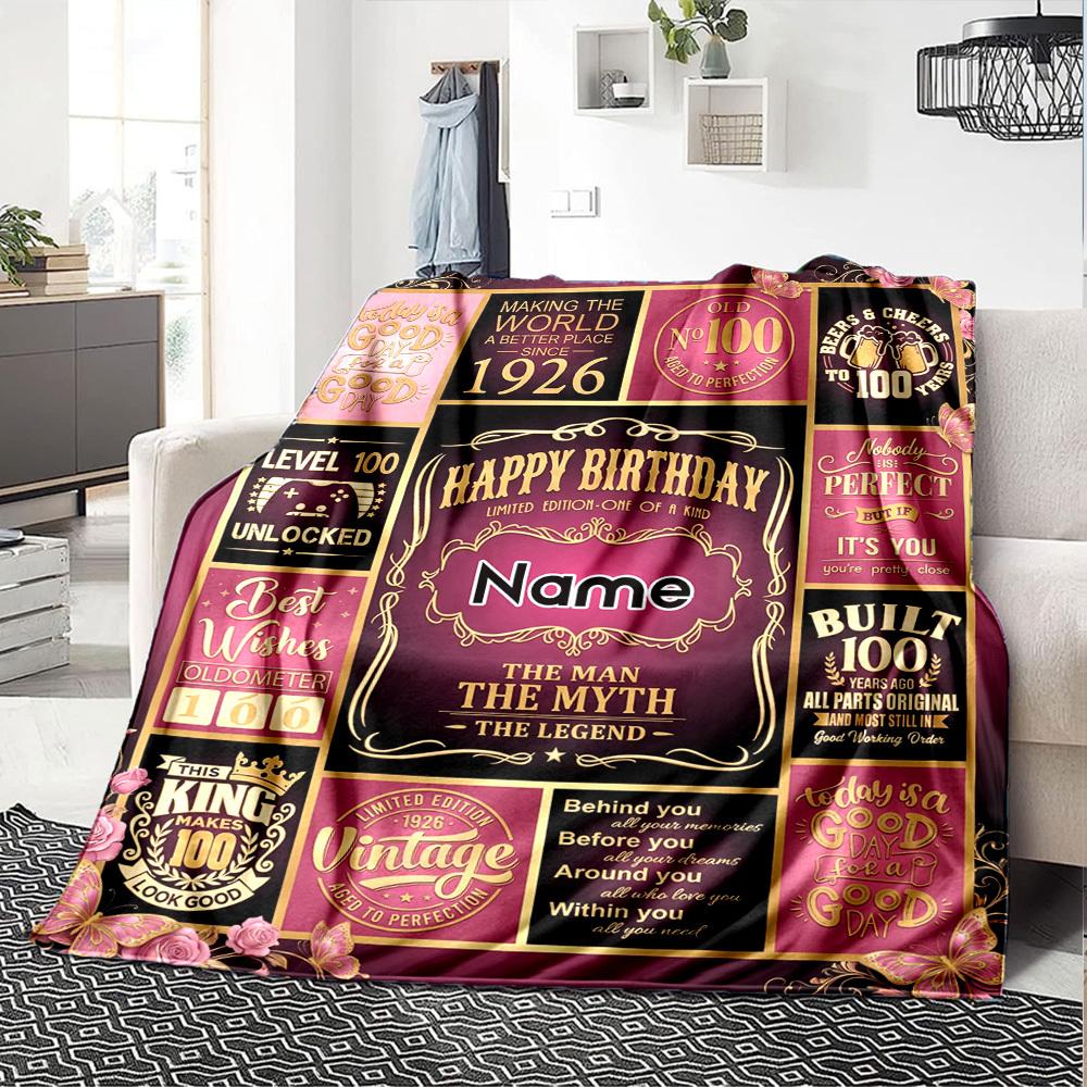 Vintage Birthday Celebration Blanket Personalized Name Soft Warm And Versatile For Sofa Bed Office And Travel Machine Washable Comfortable In All