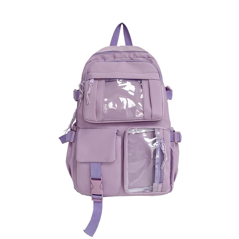 Retro Solid Color Small Fresh Backpack Casual Student Schoolbag Female Junior High School Student Large Capacity College Student Commuting Shoulder
