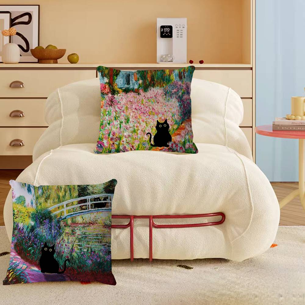 Claude Monet Classic Art Collection Cat Pillow Cover For Bedroom Room And Living Room Sofa Decorative Cushion Cover