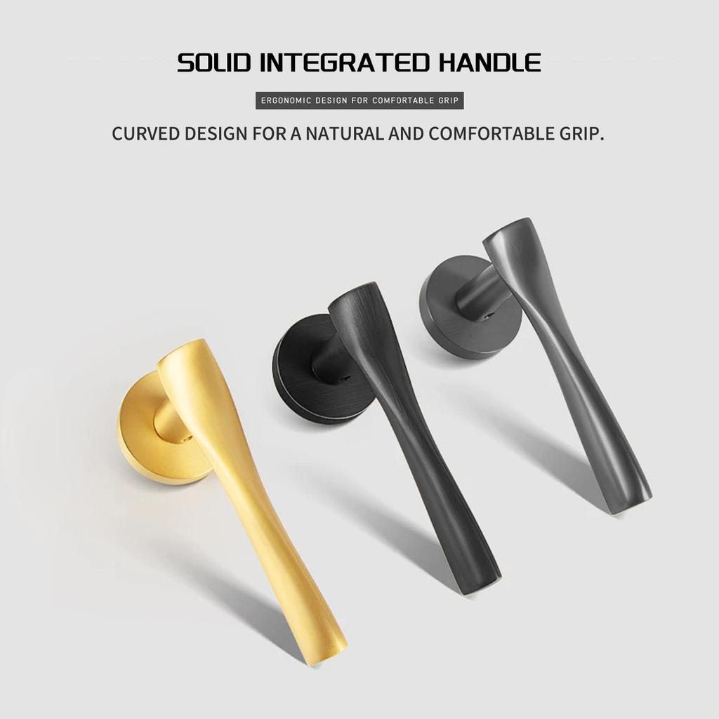 Modern Minimalist Wooden Door Handle and Lock Set for Household Indoor, Bedroom, Bathroom and Courtyard Wooden Doors