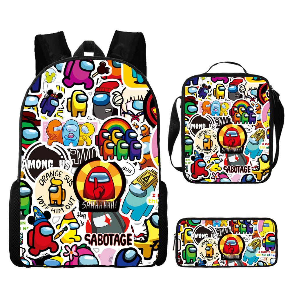 Amongus Space Werewolf School Bag 3PCS Game Merchandise Elementary And Middle School Students Backpack Pencil Bag Satchel