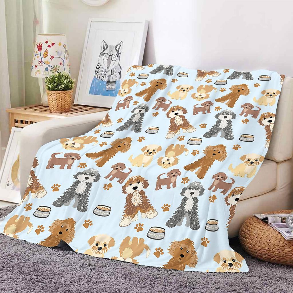 Cute Dog Printed Flannel Throw Blanket Soft Cozy Pet Pattern Fleece Blanket for Sofa Bed Couch Home Decor Customized Blankets