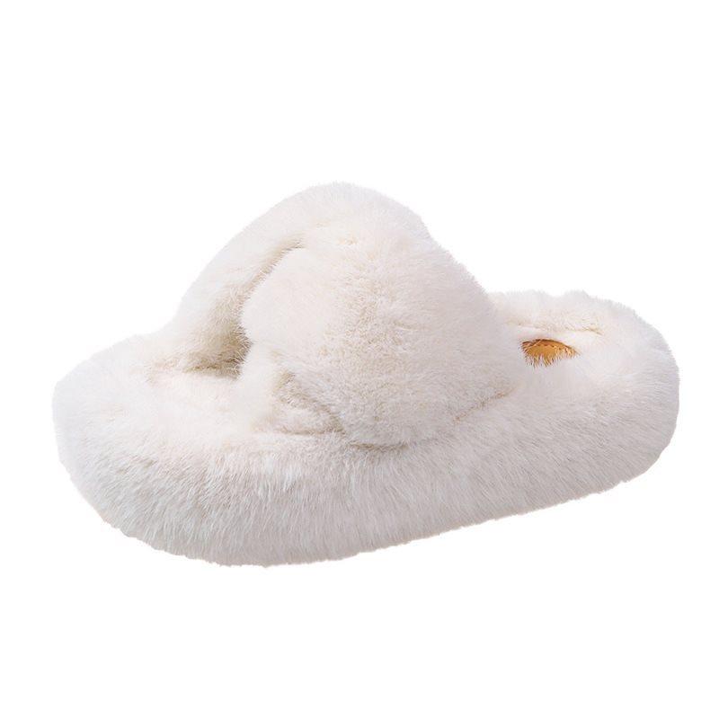 2025 Wear Versatile New Cross Internet Celebrity Fluffy Slippers Thick Bottom Women's Cotton Drag Fashion Autumn and Winter
