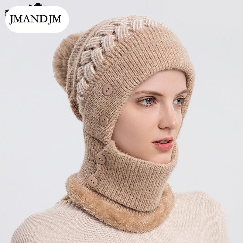 Czapka i szalik zintegrowane damska jesienno-zimowa czapka dziergana pluszowy ciepły szalik zimowa damska czapka wełniana