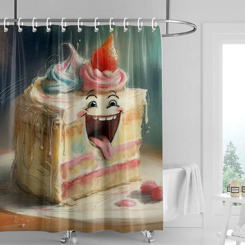Cute & Quirky Cupcake-Themed Shower Curtain Washable Dirt-Resistant Shower Head waterproof Polyester Bath Curtain For Home Decor