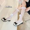 Socks women's medium tube socks summer thin hollow ribbon bow lace socks lolita jk socks