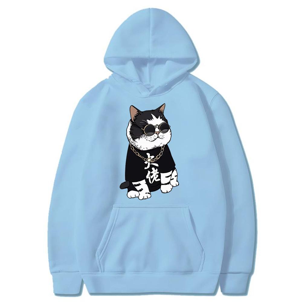 Cool and Cute Big Boss Cat Fun Print Autumn/Winter Women's Fashion Instagram Heavyweight Sweater Hooded Loose Long sleeved Coat