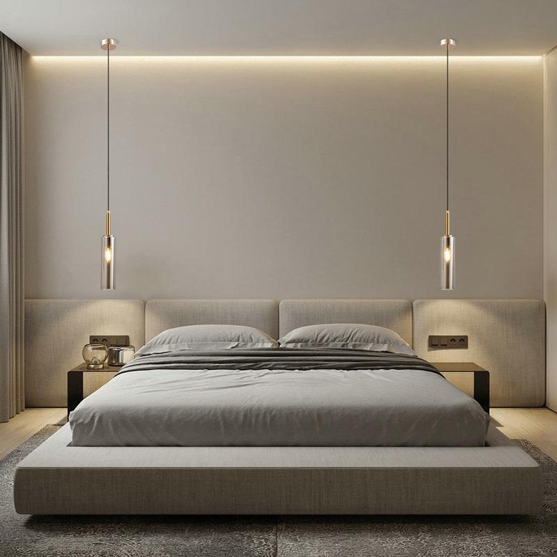 Bedroom Bedside Pendant Light, Modern Minimalist Cylindrical Minimalist Electroplated Long Line Pendant Light
