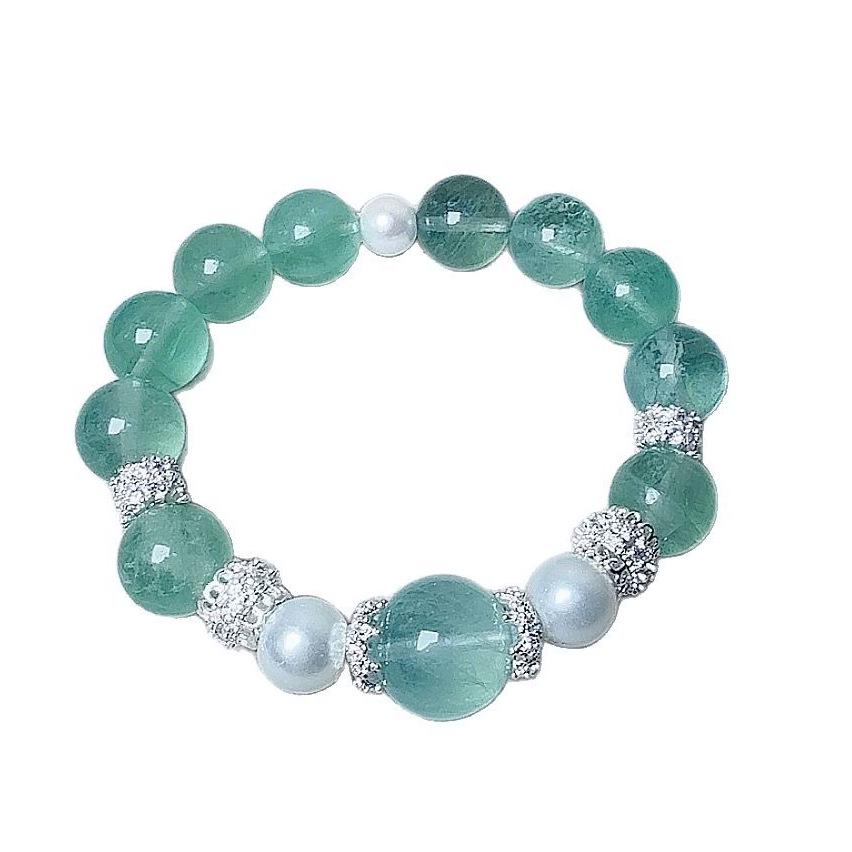 Stylish Natural Green Fluorite Shell Bead Crystal Bracelet - Trendy Design & Popular Choice