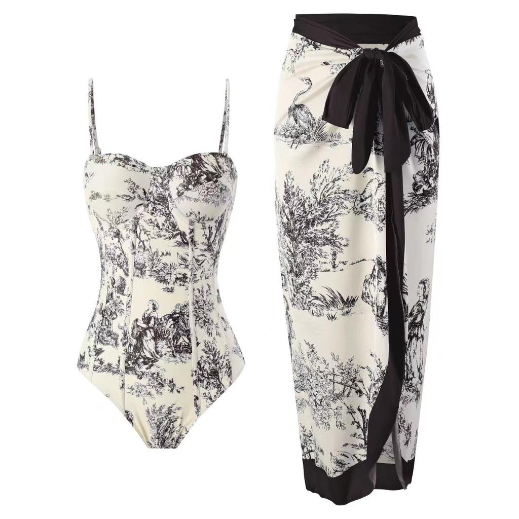 Women's Vintage Fashion Swimsuit Push Up Tummy Control Monikini Lace Up Cover-up Swimwear Set Two Pieces Slimming Close-fittingTankini Bathing Suit