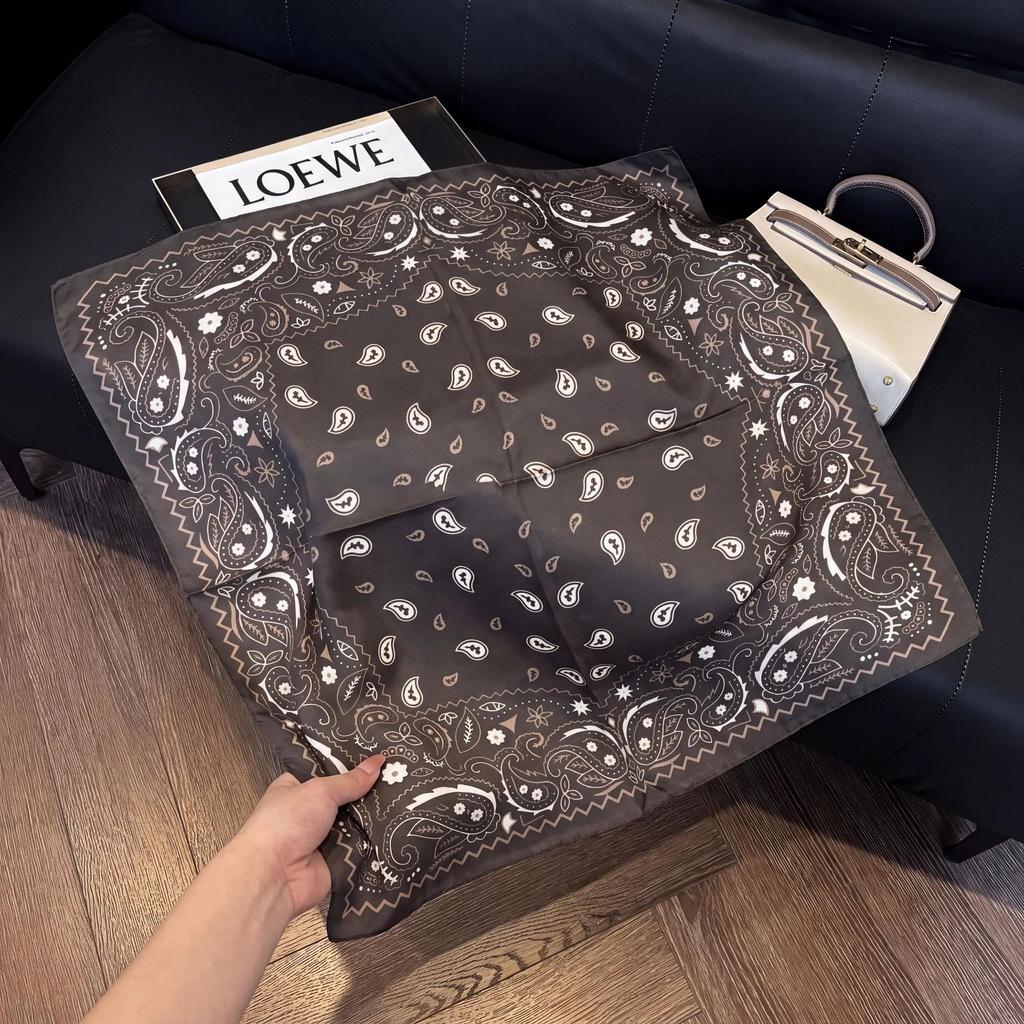 Sen green flower print fresh imitation silk scarf premium versatile square scarf neck protection scarf trendy headscarf scarf women