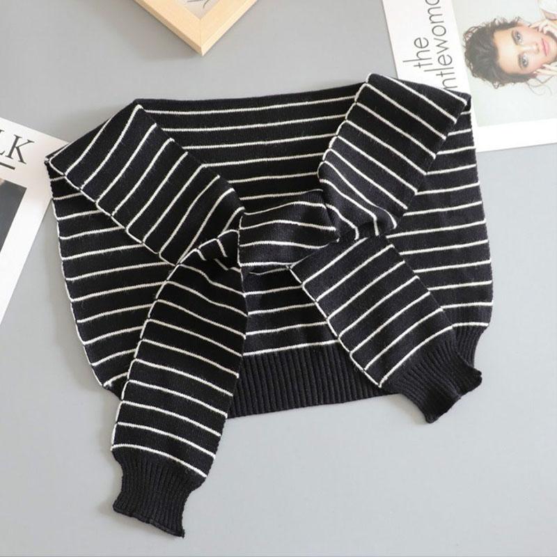 Shawl White Fake Collar Women Detachable Collars Warm Stripe Shoulder Wrap Knit False Collar Scarf Neckline Neckband Faux Col