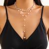 Fashionable Double-layer Pearl Tassel Pendant Necklace, Elegant Women's Wedding Banquet Holiday Gift, Gorgeous Jewelry