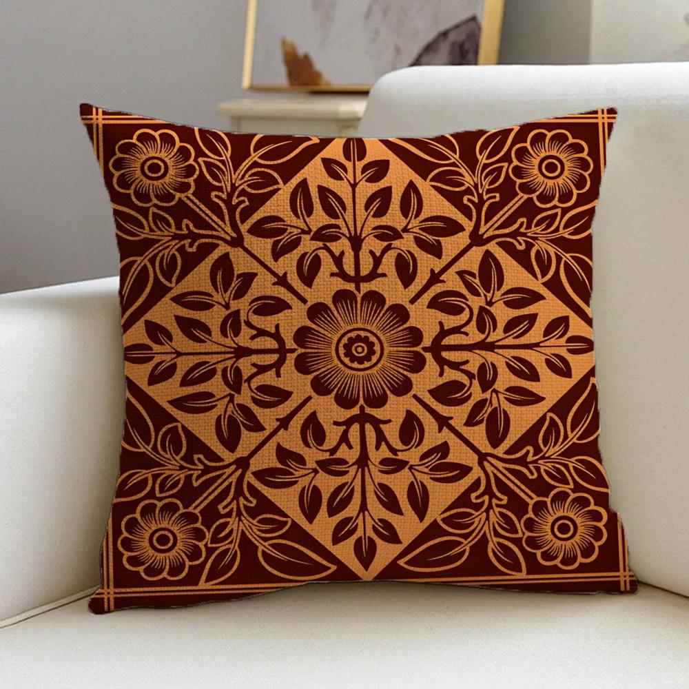 1P-Iberian Tile Cushion Cover Natural Linen Pillowcase Set, All-In-One Decor For Sofa, Bedroom & Chair