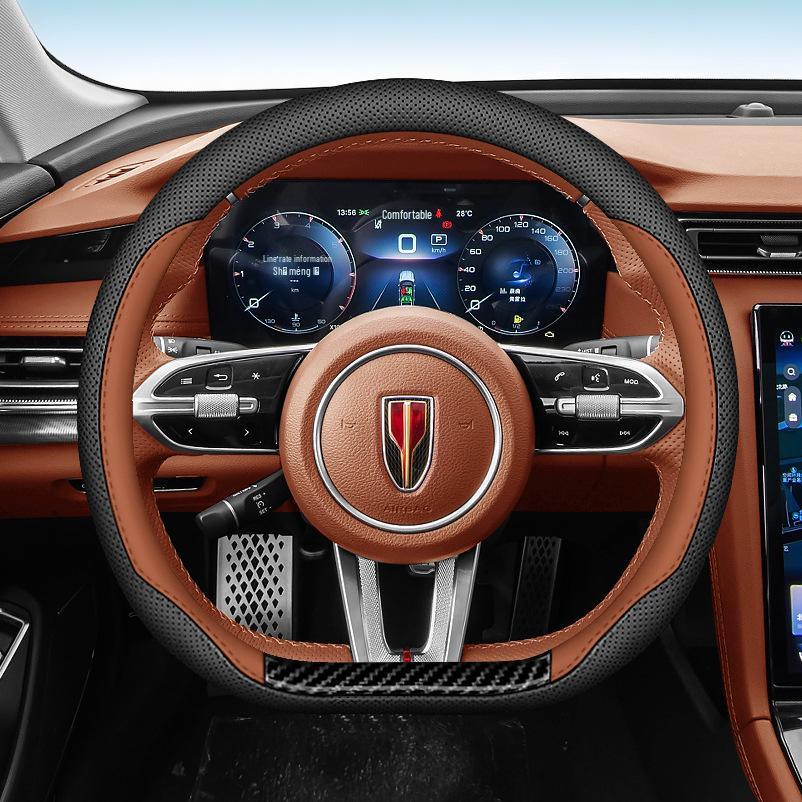 Fits 25 Hongqi H5 models: Nappa leather steering wheel cover, ultra-thin, anti-slip, sweat-proof, original color, all-season suitable.