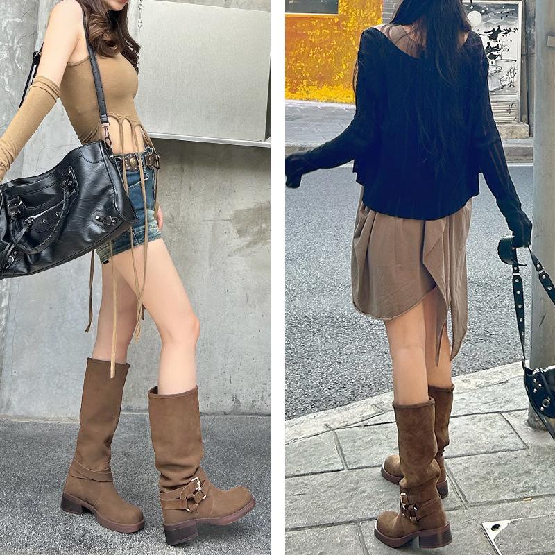 Retro Thick Heel Western Cowboy Boots 2024 New Summer Breathable Thin Stacking Boots Matte Boots