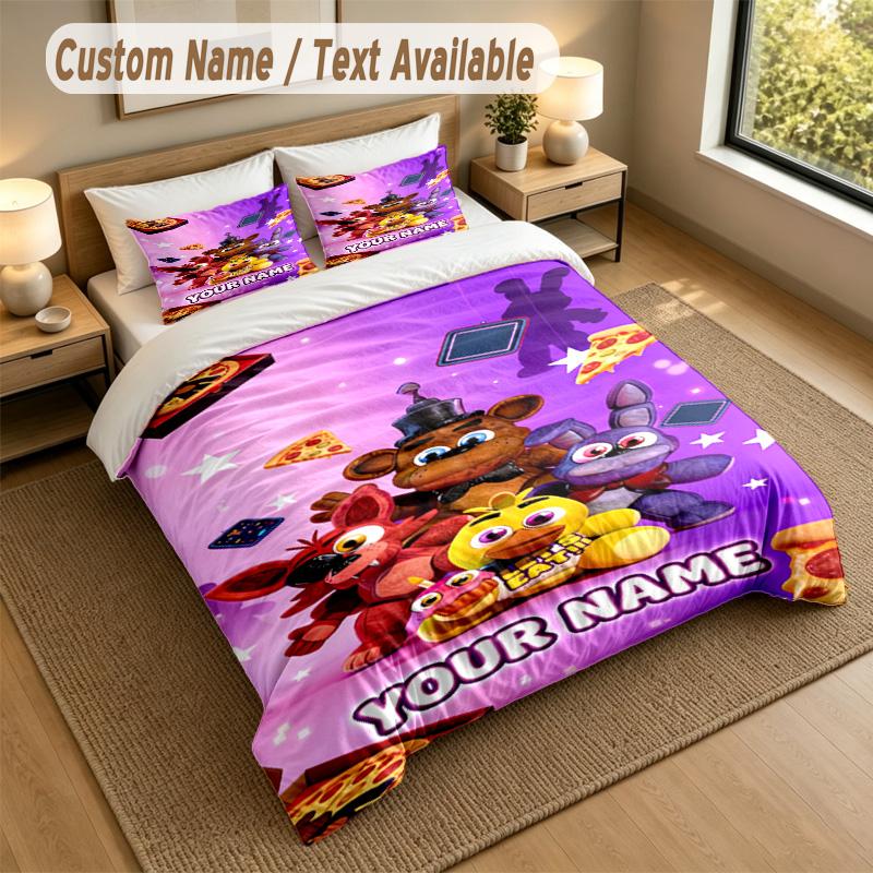 Custom Name Text Bedding 3Pcs Set,Five Nights At Freddy’s 1 Duvet Cover 2 Pillowcases Soft Bed Linen For Gift