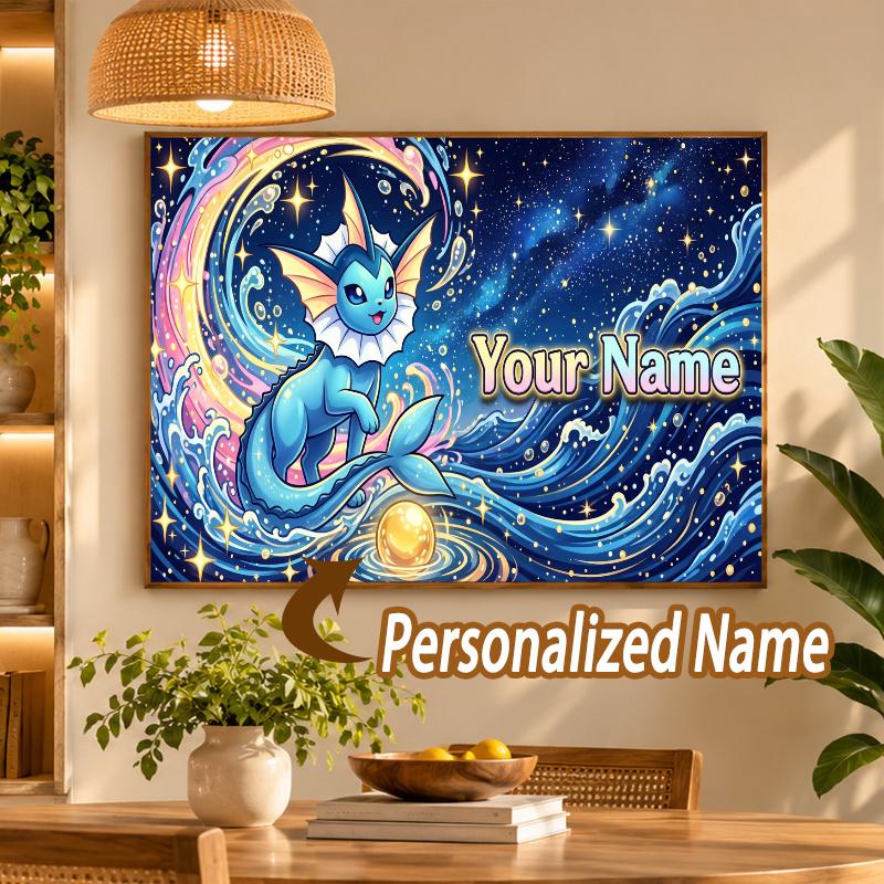 Vaporeon Custom Name Diamond Painting Personalized 5D Full Drill DIY Diamond Art Home Decor