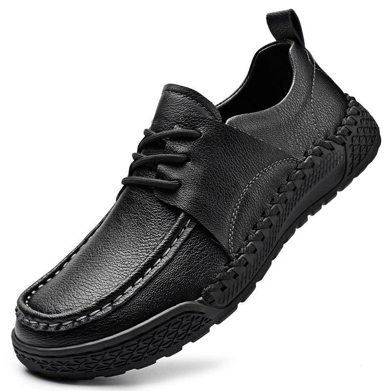 

Men Leather Casual Shoes Outdoor Thick Sole Men Work Boots Comfortable Walking Sports Shoes for Men Designer Anti-Slip Men Shoe 38 чёрный