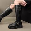 5Cm Heightening Belt Buckle Boots Women'S Spring New Small Man But Knee Thin Tall Knight Boots
