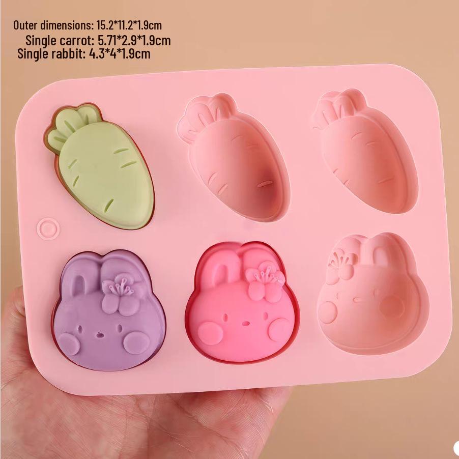 6-Cavity 3D Rabbit Carrot Silicone Mold for Jelly, Chocolate, and Cake