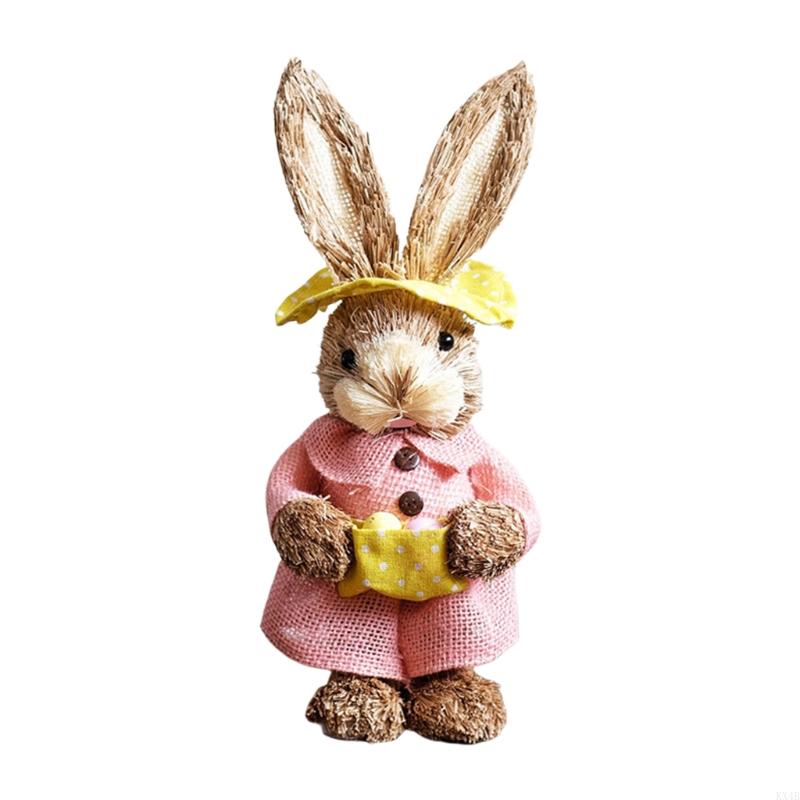 

KX4B Straw Rabbit Bunny Easter Decorations Holiday Home Garden Wedding Ornament Photo Props Crafts
