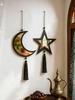 1 Stück Ramadan Mond Stern Goldener Spiegel Wanddeko, Schwarze Quaste Hängeornamente, Islamische Festliche Heimdeko für Ramadan & Eid Geschenke