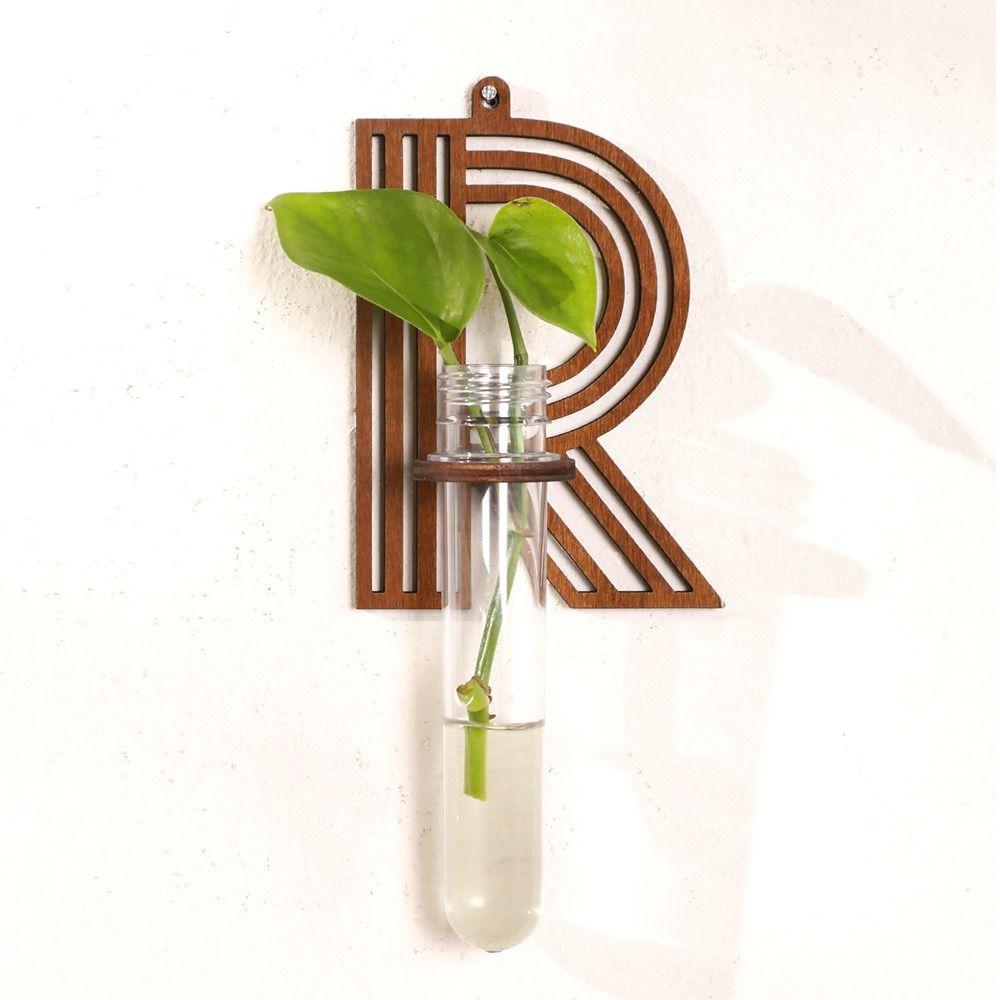 Wooden Hydroponic Planter Shelf Home Ornaments Vase Wall Mounted Planter A-Z Alphabet Hollow Out Wall Decoration Plant Lover