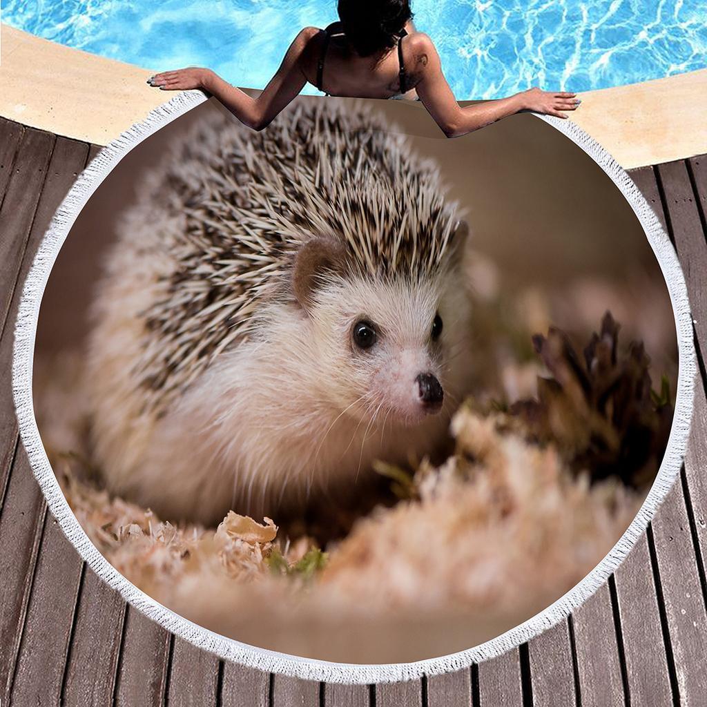 Cute Hedgehog Print Round Beach Towel, Absorbent Quick Dry Soft Sand Free Towel for Bathroom Pool Surf Travel Outdoor Meditation
