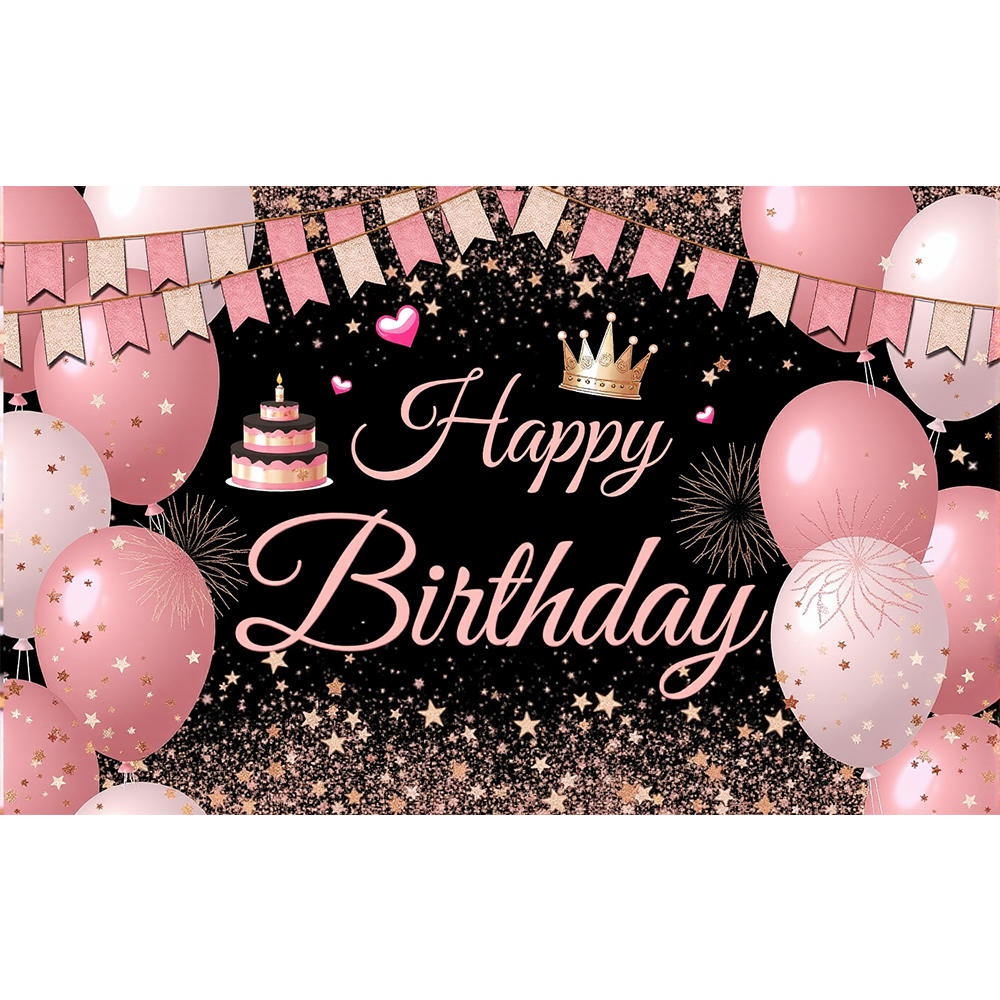 Pink Gold Black Happy Birthday Background Rose Gold Glitter Balloon Birthday Decoration Party Decor Home Photography Backdrop