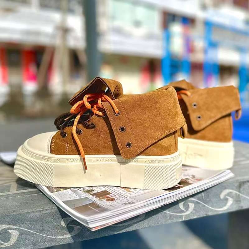 

Модные остатки товаров благотворительные высокие кеды для женщин 2025 новые популярные осенние туфли на толстой подошве универсальные парусиновые туфли повседневная обувь 40 коричневый