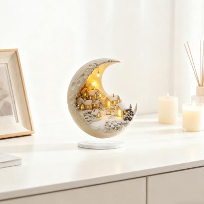 Yousheng Schneehütte Mond Acryl Ornament 2D Flacher Halbmond Tischaufsteller mit Sockel Heim Büro Schreibtisch Dekoration Ornament
