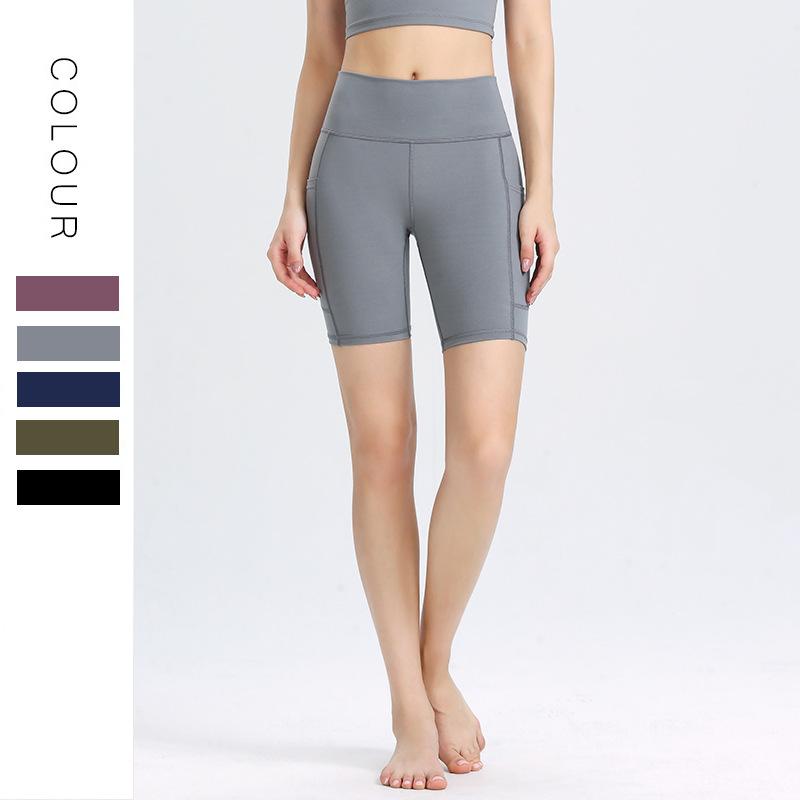 New Yoga Shorts Female High-waisted Hip-lifting Sports Shorts Elastic Tight Pockets Running Fitness Four Pants