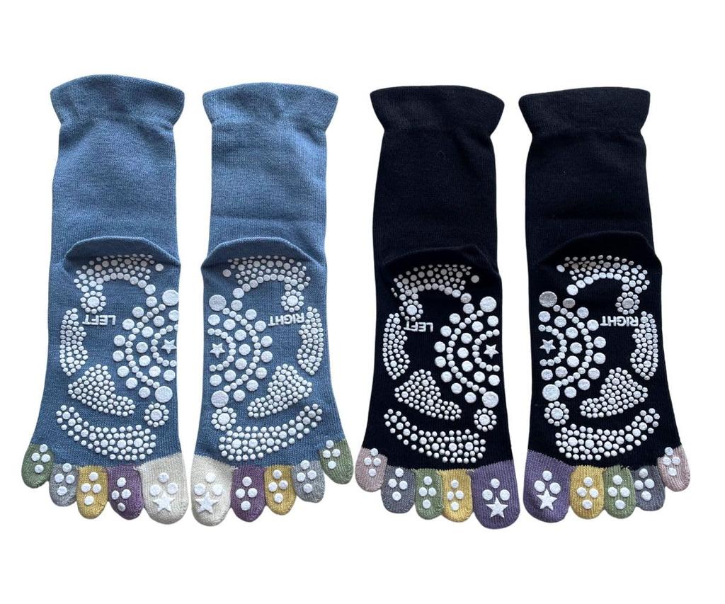 Yoga Loose Elastic Cotton Set Women's Five-Toe Socks, Sports, Non-Slip, Socks, Fit, Cuffs, Blend, 3-Pair (Colors Available)