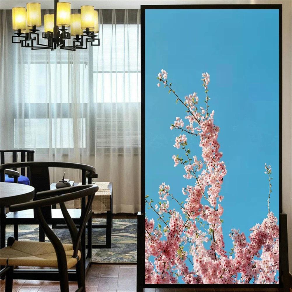 Static Cling Privacy Windows Film Decorative Beautiful Flower Stained Glass Window Stickers Frosted Window Cling Tint