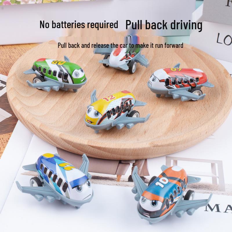 Mini Pull-Back Cartoon Airplane Toy - Metal Tinplate Gliding Model for Kids