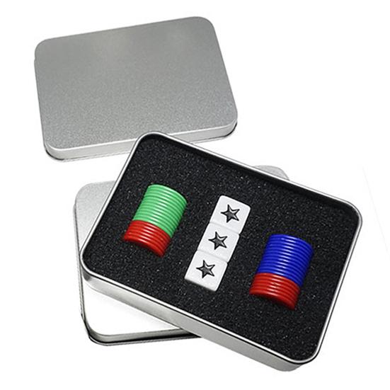 Left Right Center Dice Game Set with 3 Dices 36 Chips Aluminum Box Packaging Gaming Dice Accessories for Multiplayer Entertainment