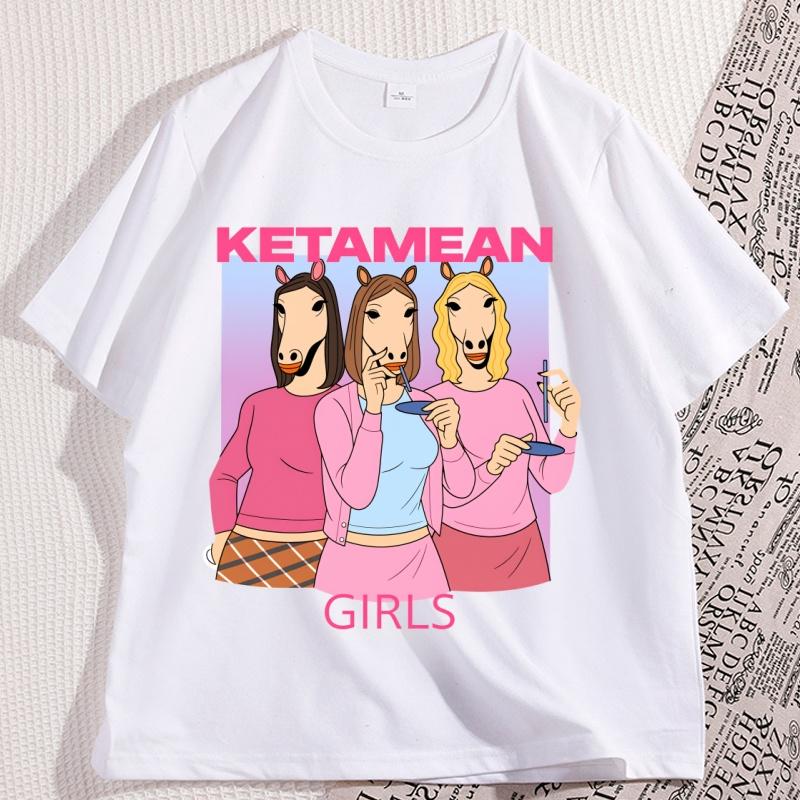 Camiseta para Niñas Ketamean Casual de Algodón Manga Corta Camiseta Divertida Humor Tendencia Holgada Cuello Redondo Tops Ropa Oversize Camisetas