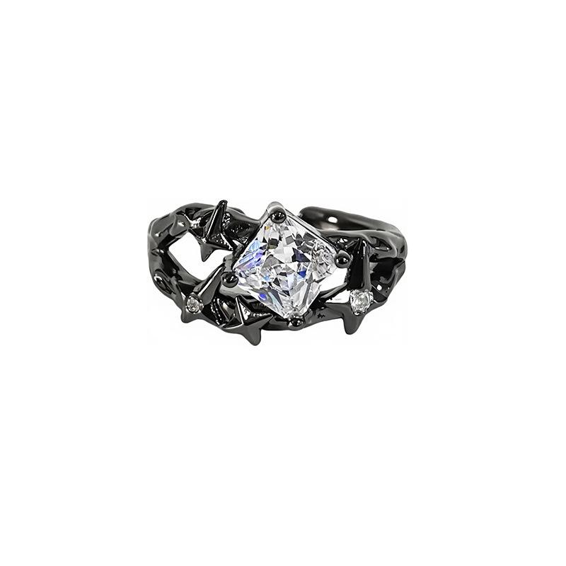 Dark Series Personality Trendy Cool Love Open Ring Irregular Inlaid Zircon Punk Retro High Sense Ring Woman