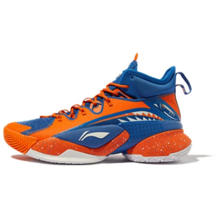 New LiNing Power 7 Premium Mid Top Basketball Shoes Men's Orange Blue ABAQ071-5