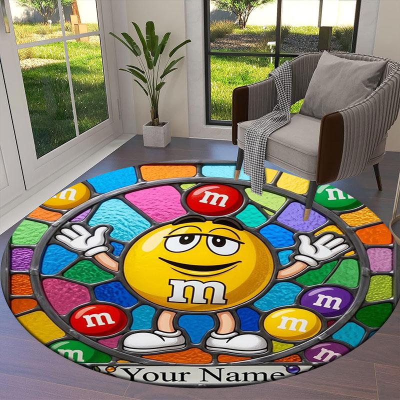 M&M's Custom Name Round Area Rug,Carpet Rug for Living Room Bedroom Sofa Playroom Decor,Non-slip Floor Mat