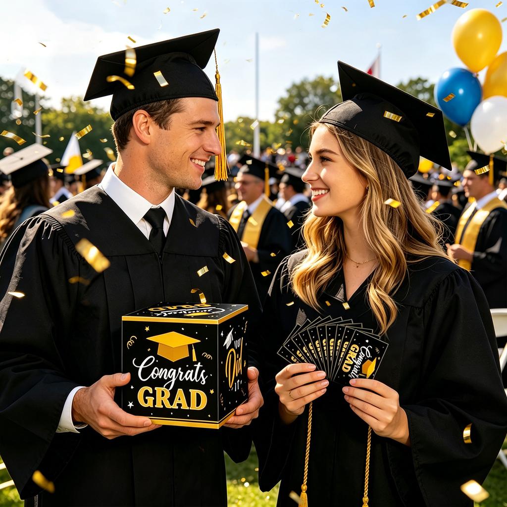 Graduation Card Collection Box with 20 Cards Congrats Grad Keepsake Box for Graduation Party Memory Storage and Greeting Cards Set