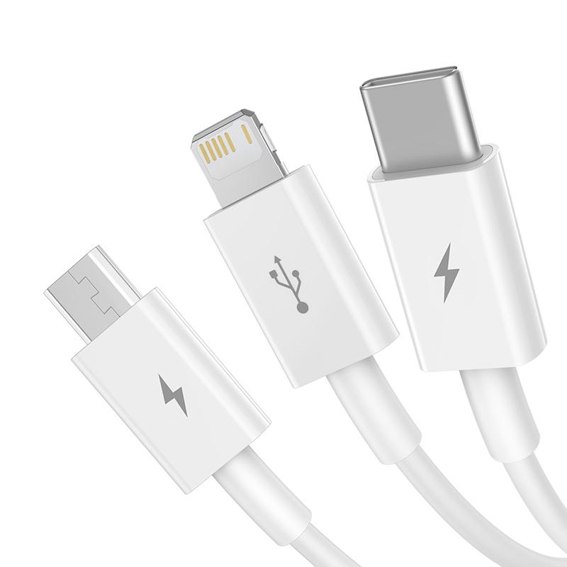 

BASEUS Superior Series 3-in-1 1.5m 3.5A Fast Charging Data Cable Cord [Micro USB+Type-C+iP] White