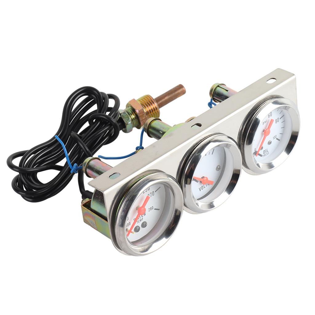 Car Gauge Kit 3 In 1 52mm 2in Water Temperature Oil Pressure Voltage Meter Universal for 12V Car