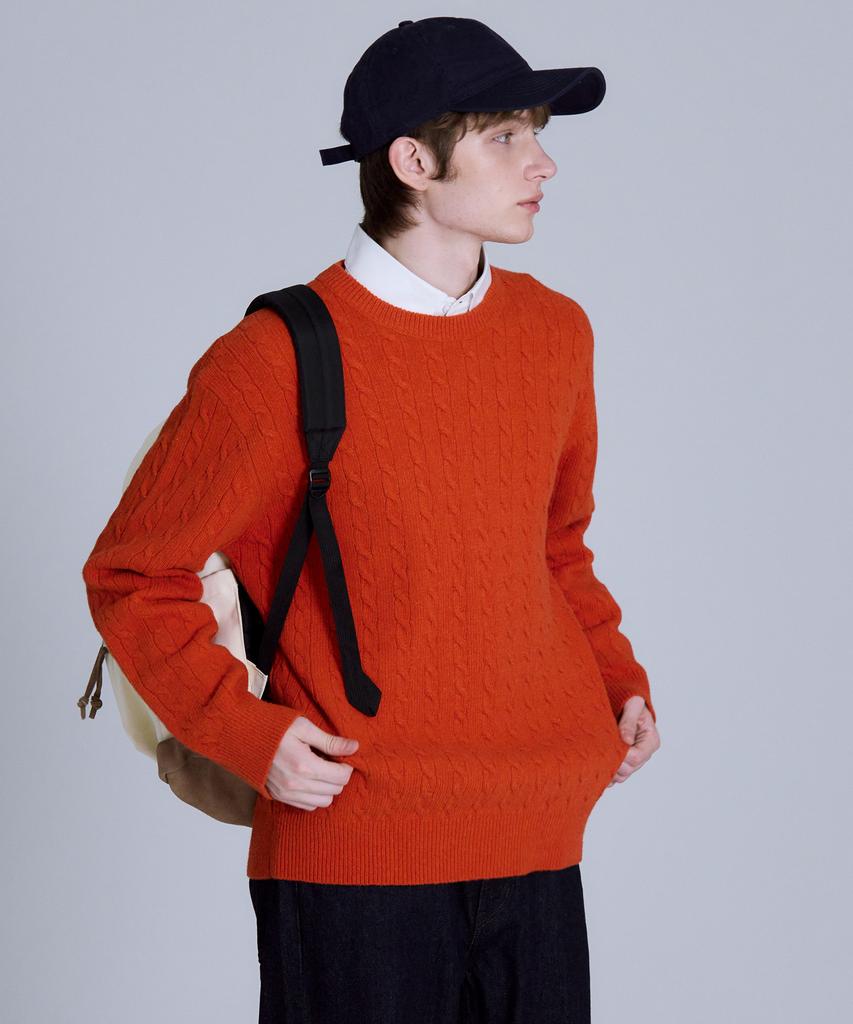 BASIC HOUSE Cable Round Neck Knit Orange Lykt7101 (Type B)
