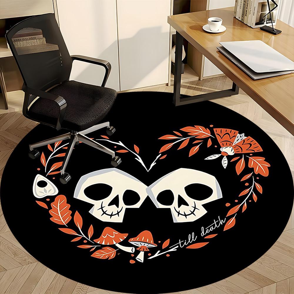 1pc Skulls Heart Office Round Area Rug, Mat Suitable For Office, Under Office Chairs Bedroom Living Room Home Decor, Room Deco